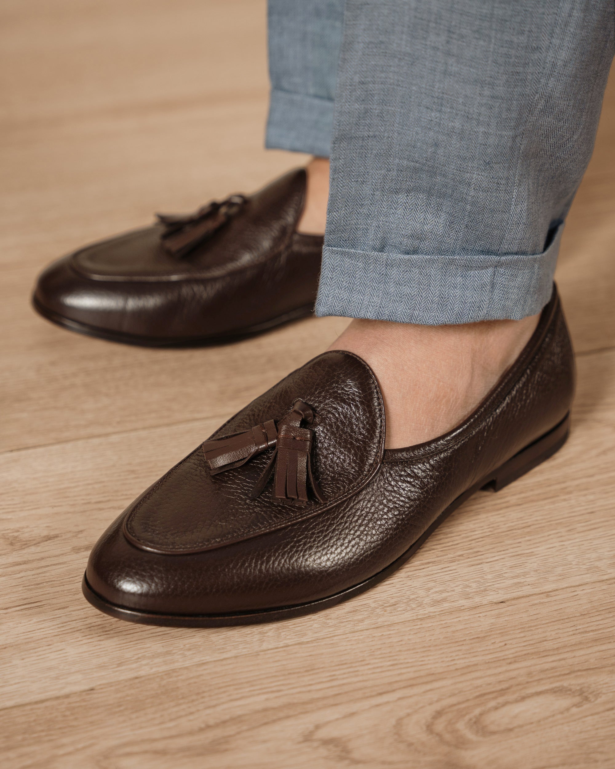 Velasca Brown tassel loafer in genuine deerskin leather