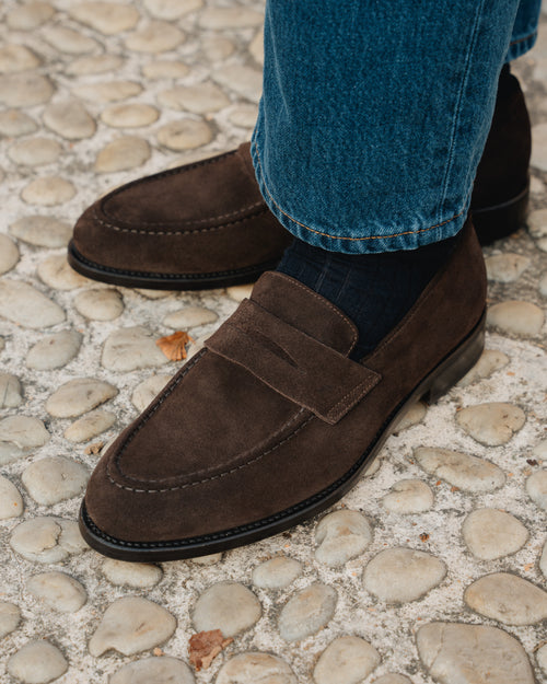 Men’s brown suede slip on Loafers | Velasca