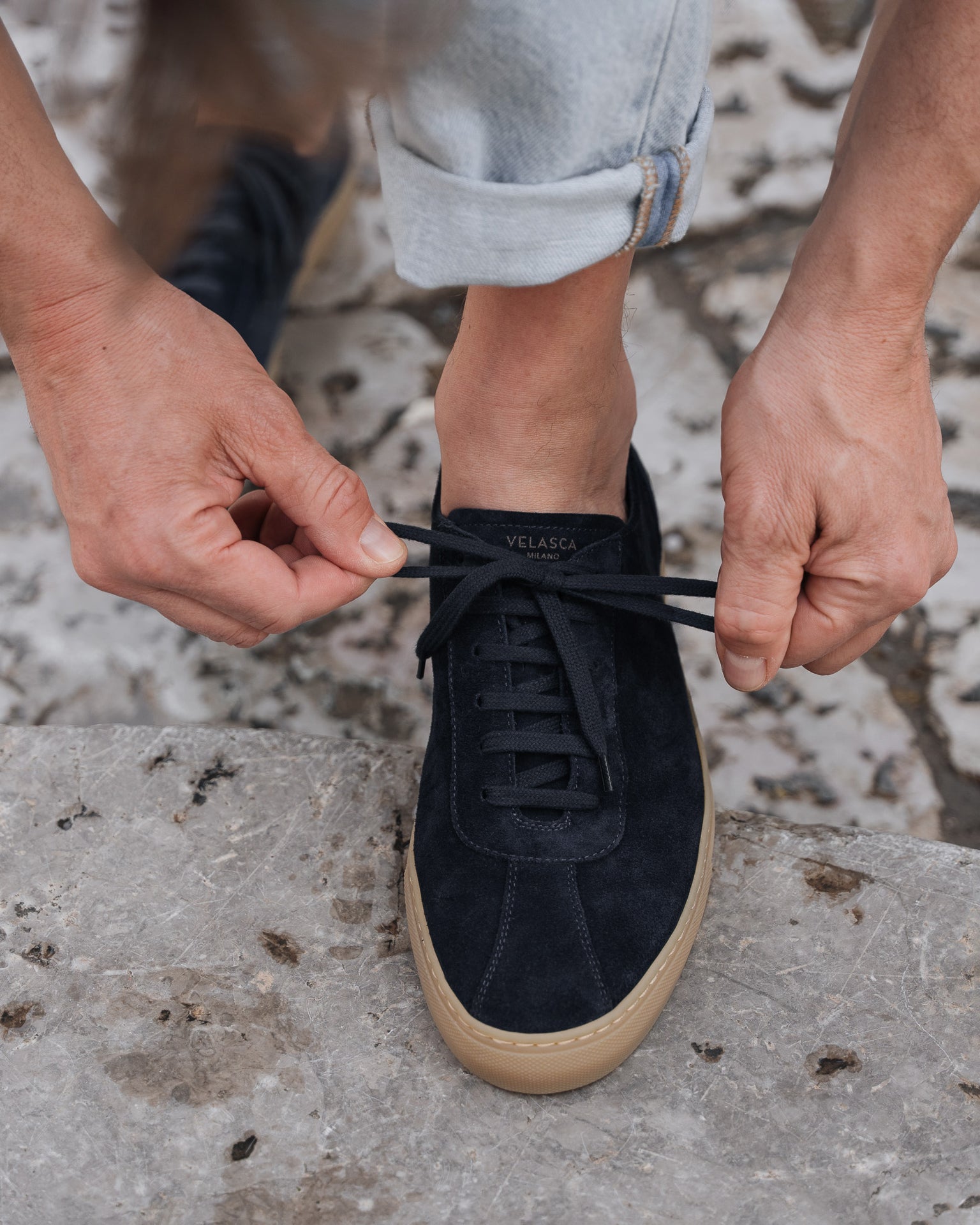 Dark blue suede leather sneakers, Made in Italy - Velasca