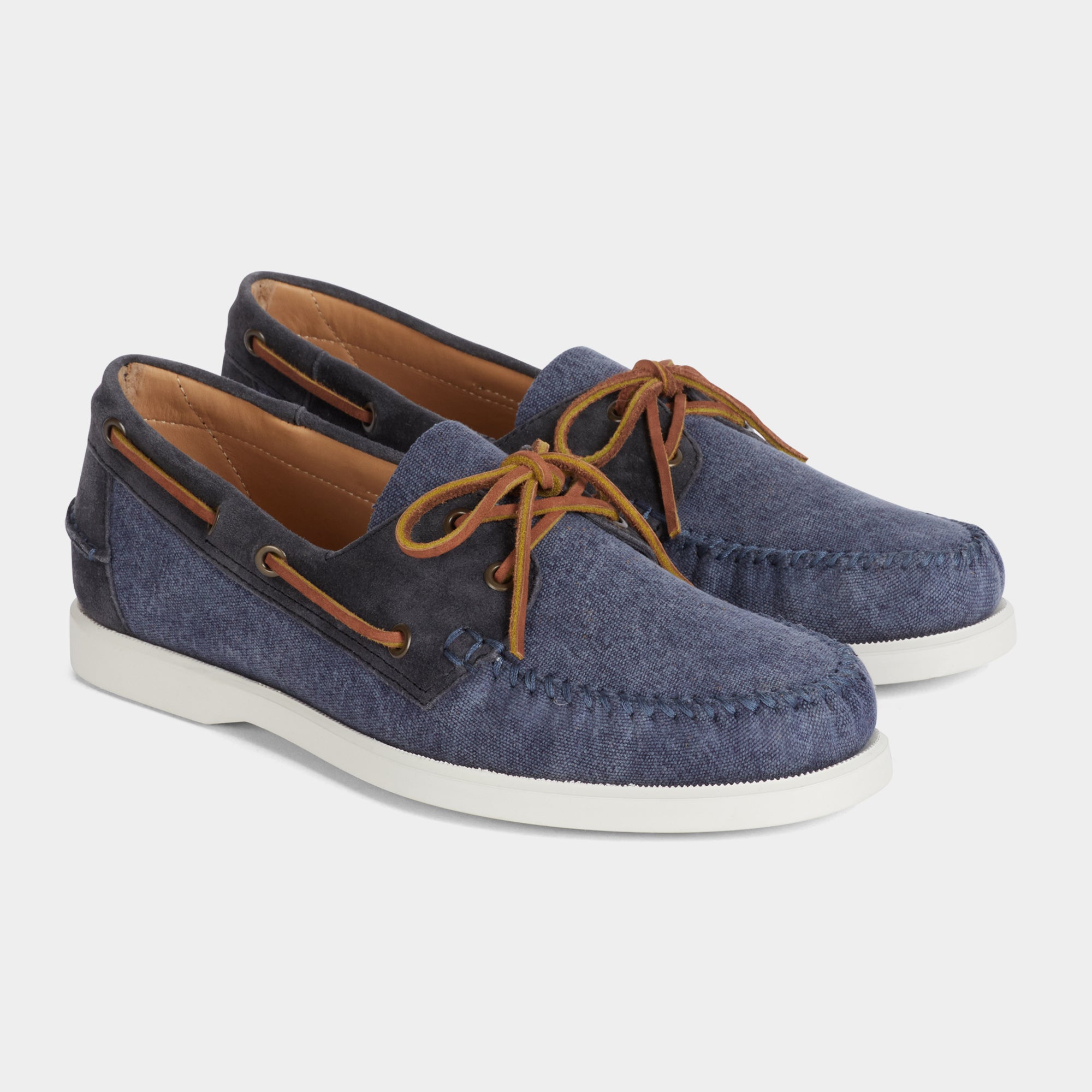 Velasca Handcrafted blue boat shoes in canvas and suede leather