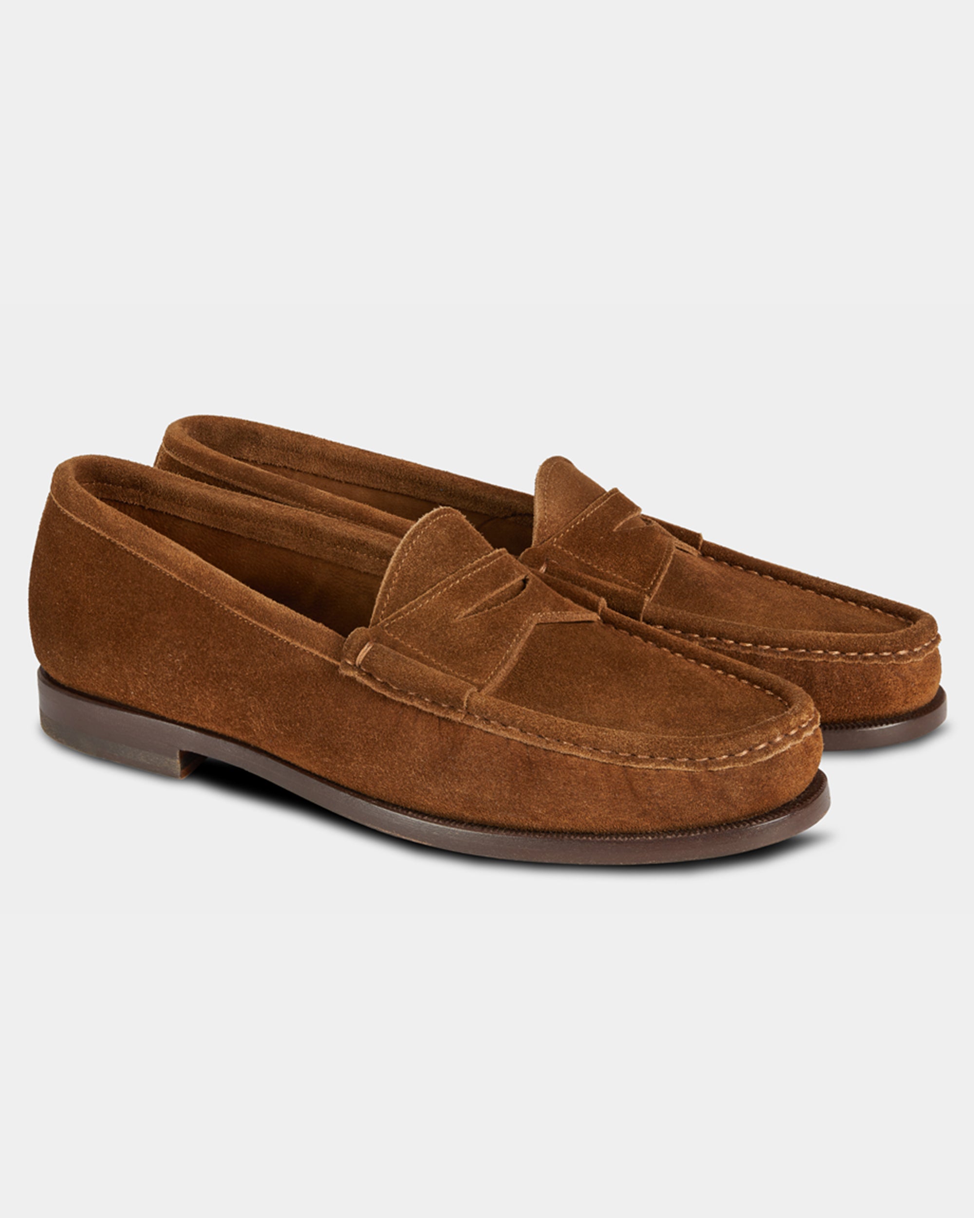 Men's tobacco brown suede leather Penny Loafers | Velasca