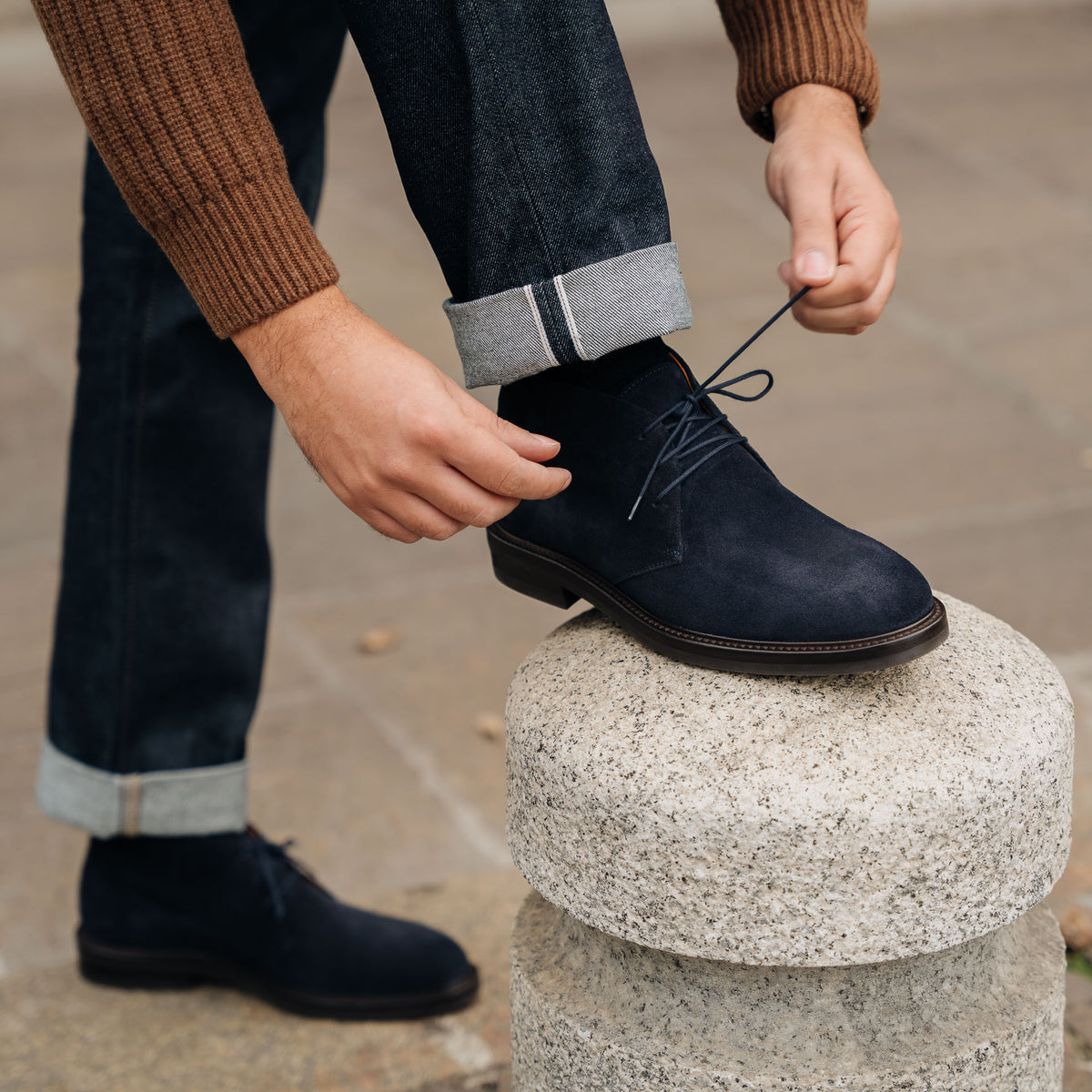 Men’s blue suede leather Ankle Boots | Velasca