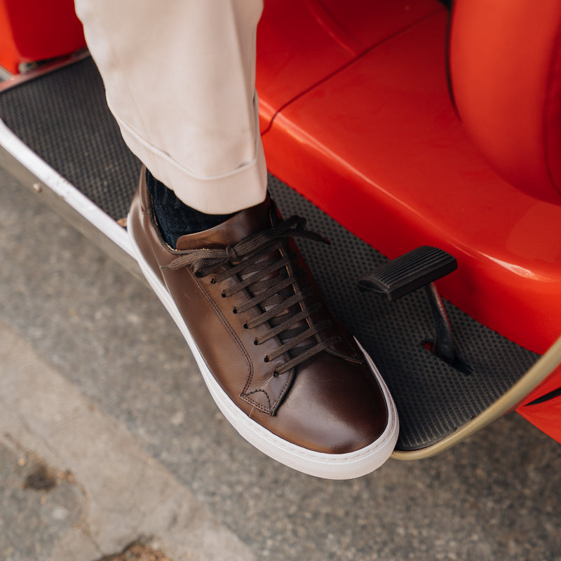 Men’s dark brown leather artisanal Sneakers | Velasca