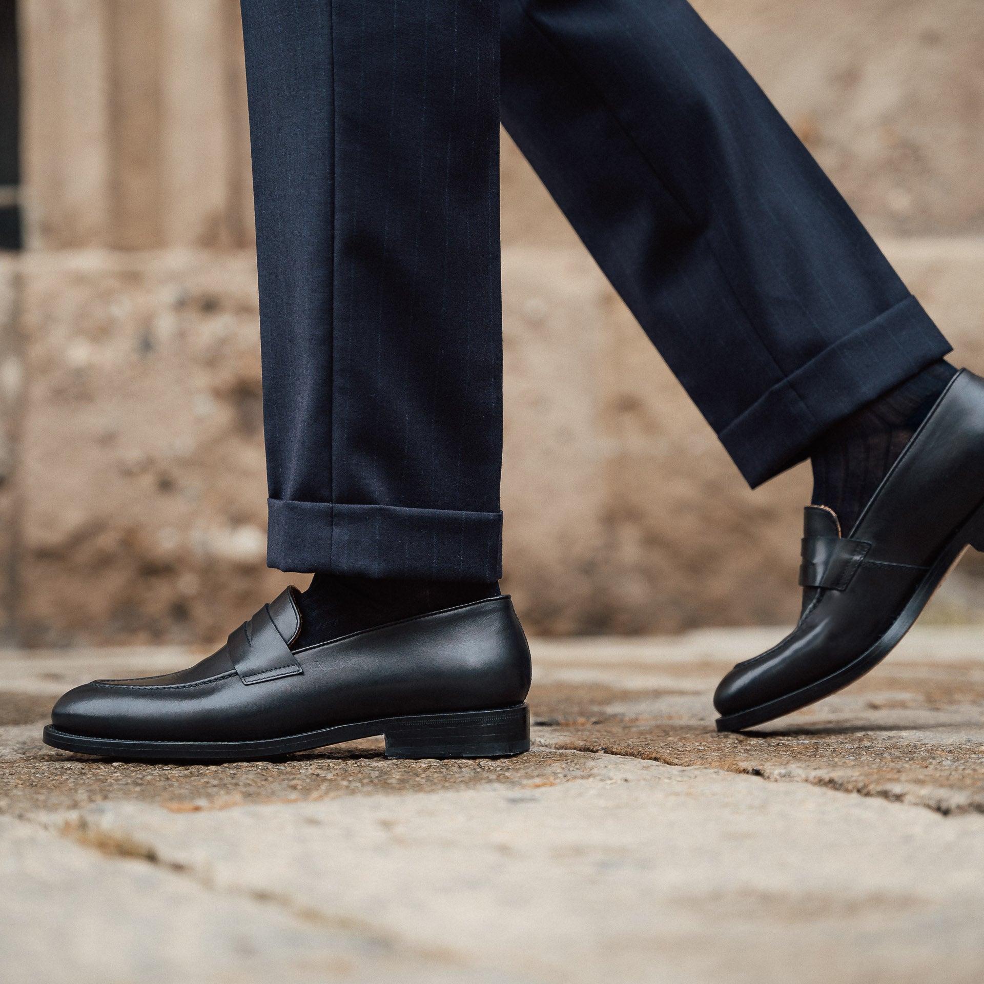 Men’s black leather slip on Loafers | Velasca