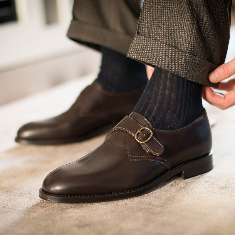 Men’s classic black leather Single Monk Strap shoes | Velasca