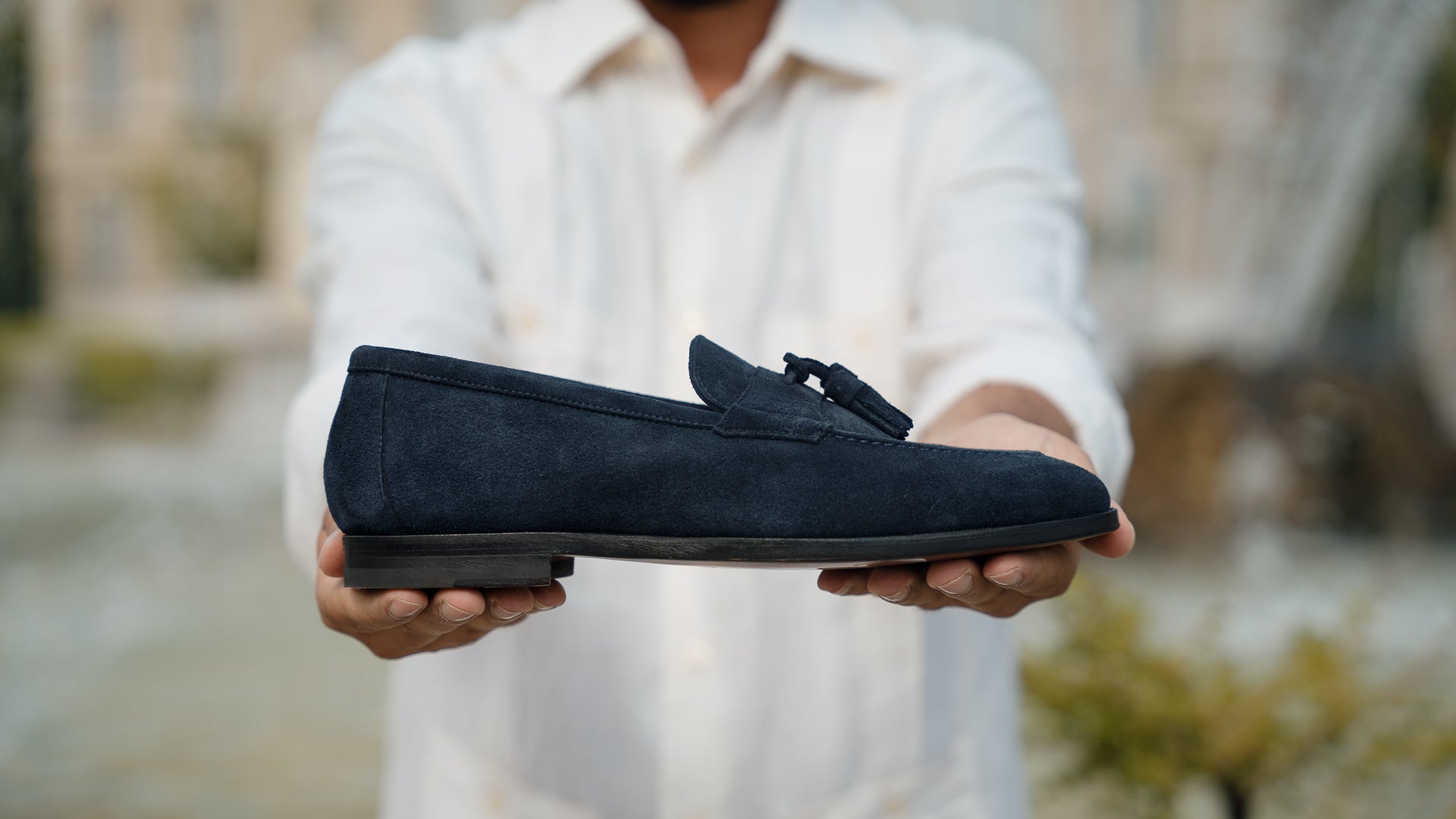 Tapered blu College Penny Loafers in leather for men