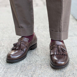 Men’s brown leather Penny Loafers & Fringe | Velasca