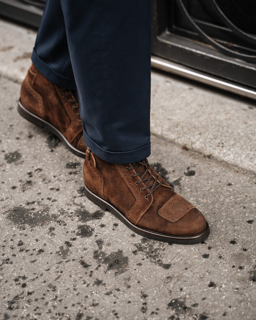 Velasca | Brown suede lace-up biker-inspired ankle boots