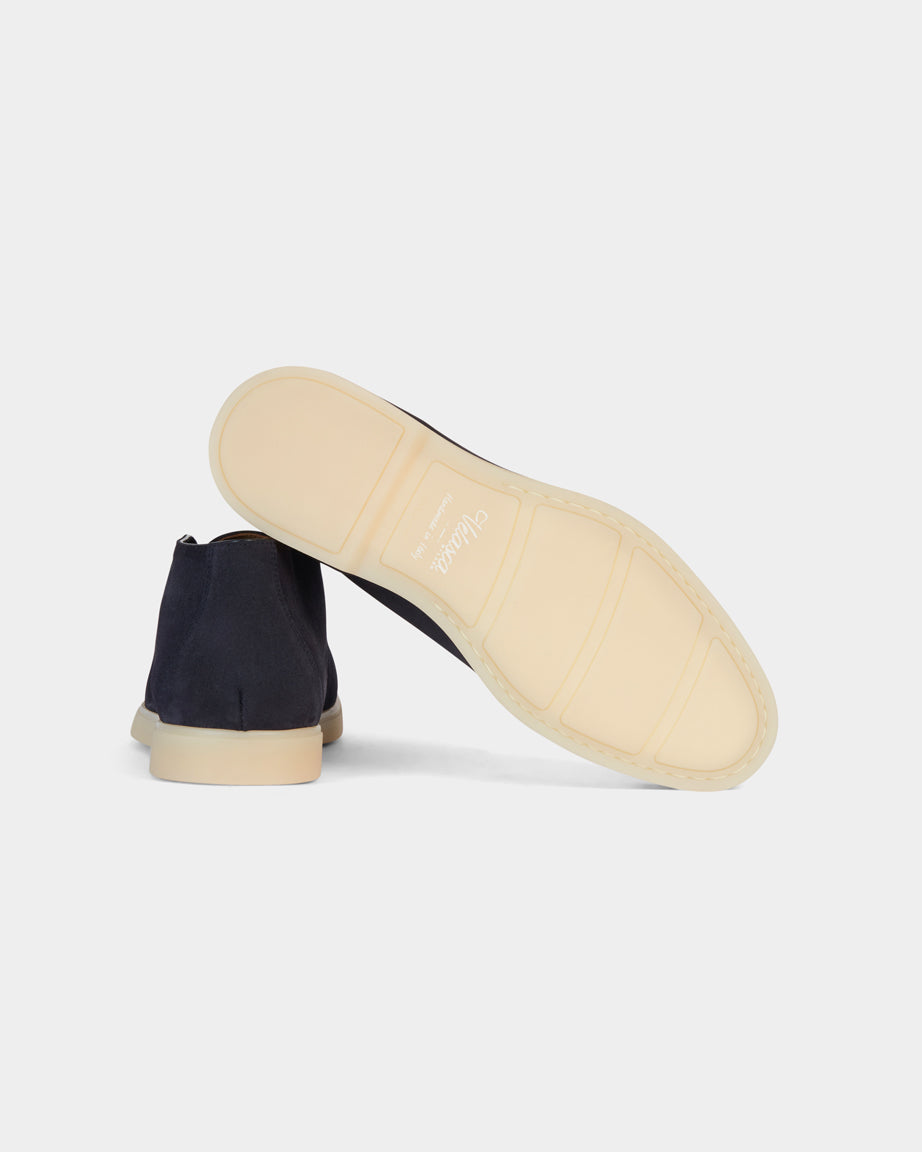 Velasca Navy laceless suede leather desert boots handcrafted